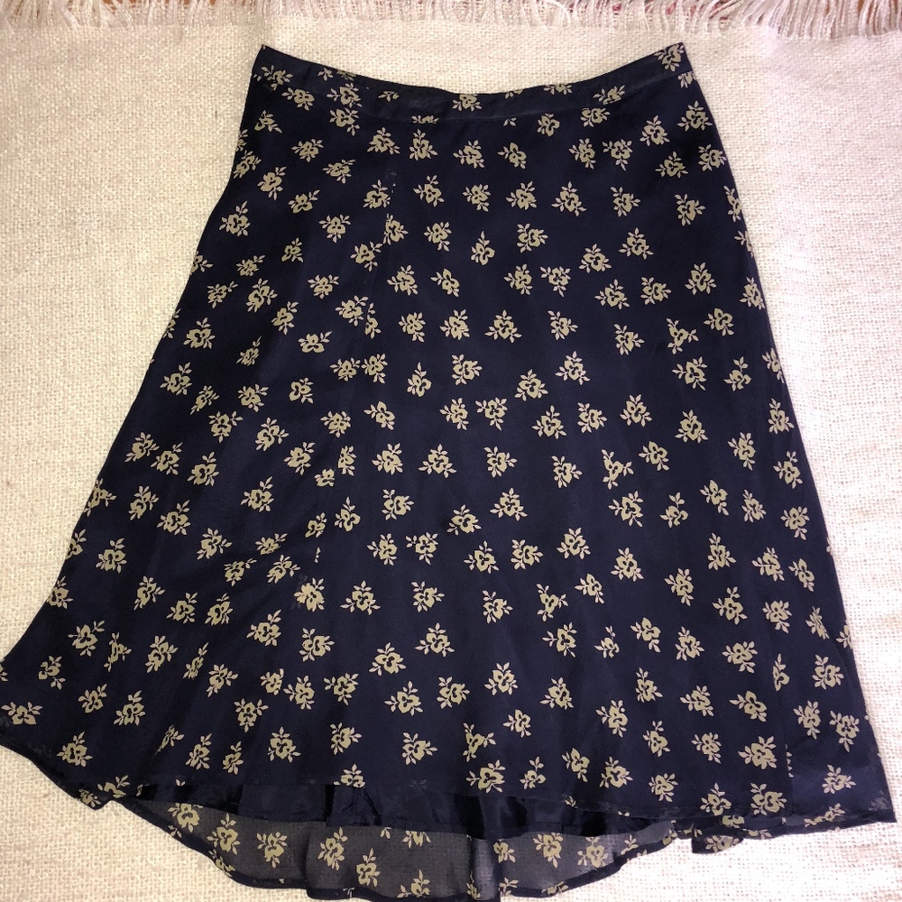 PUTUMAYO dk blue 100% silk zip skirt/lined